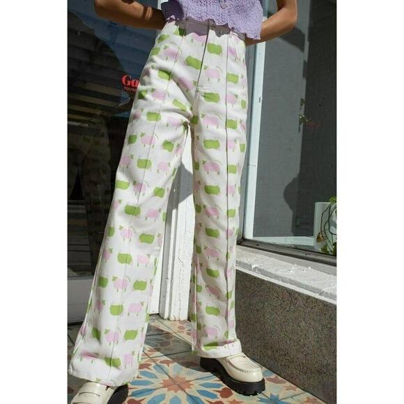 Lisa says gah sheep print fun colorful flat front straight cut size 30 pants - Picture 8 of 10